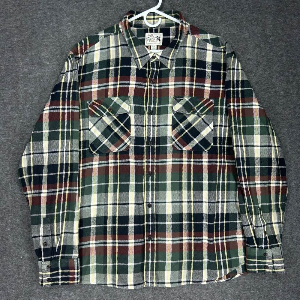 TECOVAS Flannel Shirt Mens 2XL Green Plaid Long Sleeve Western wear Heavyweight‎